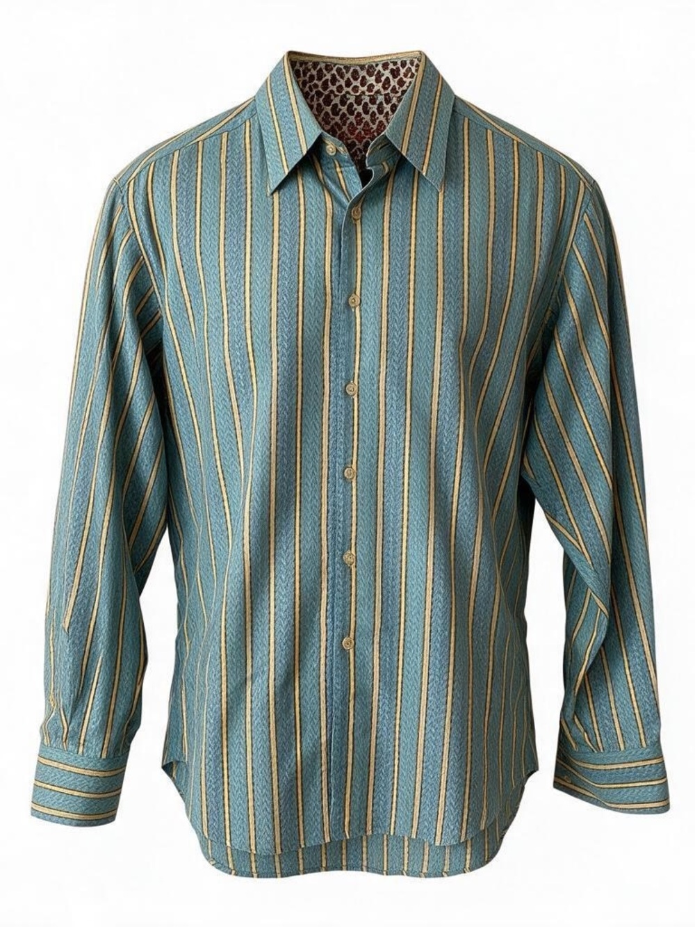 Robert Graham Button Down Collared Shirt 100% Cotton Blue and Yellow Striped M